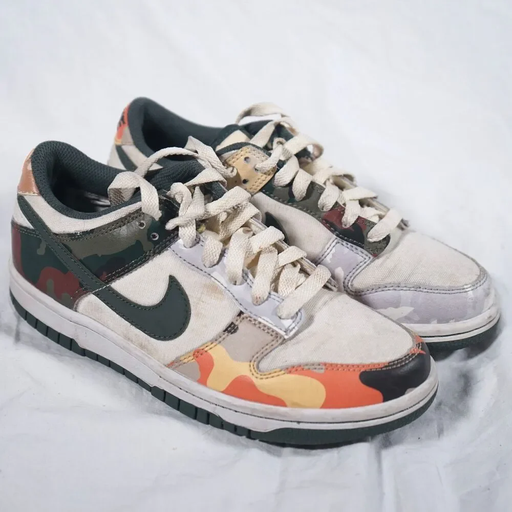 Nike Dunk Low SE Sail Multi-Camo GS White Green 4Y DB1909-100